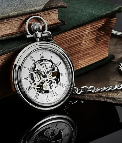 Miniatura 5 de Stuhrling Original Reloj de bolsillo para hombre de acero inoxidable analógico esqueleto reloj mano viento mecánico movimiento mecánico cadena