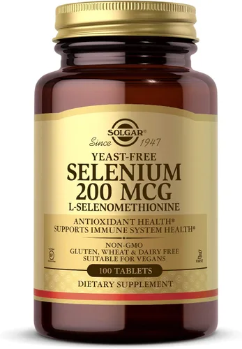 Solgar Selenio sin levadura de 200 mcg, 100 tabletas - Apoya la salud del sistema inmunológico y antioxidante - Sin OMG, vegano, sin gluten, sin