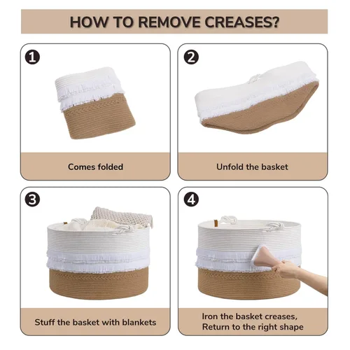 Miniatura 7 de CherryNow Cesta grande de mimbre para lavandería, entrada, dormitorio, cestas decorativas de yute para ropa, juguetes, cesta de toalla para baño, 22