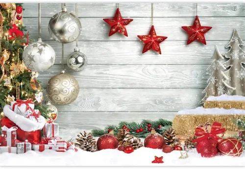 Miniatura 2 de Leowefowa Fondo de vinilo de 5 x 3 pies para fotos de Navidad, piso de madera blanca, copo de nieve, fondo de fotografía de árbol de Navidad, Año