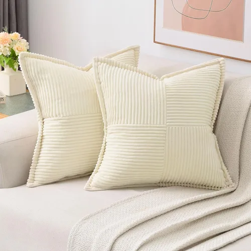 Miniatura 48 de HAUSSY Paquete de 2 fundas de almohada de 22 x 22 pulgadas, fundas decorativas de pana suave, estilo bohemio a rayas sólidas, fundas de cojín