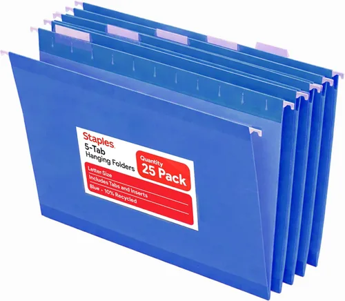 Miniatura 12 de Staples Carpetas colgantes para archivos, tamaño carta, pestañas de corte de 1/5, verde estándar, incluye pestañas e insertos de papel, paquete