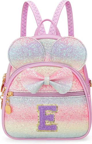 Miniatura 24 de KKXIU Mochilas Mini con Moño Inicial para Niñas y Mujeres, Linda Mochila Pequeña con Asa de Bolso, Regalos Personalizados para Niños, Arcoíris