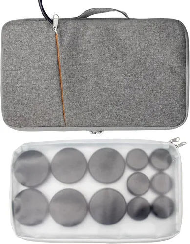 Juego de calentador de piedras de masaje caliente portátil con 12 piedras de basalto/rocas calientes, kit de piedra de masaje con bolsa calefactora