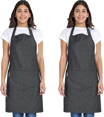 Miniatura 18 de Delantal de chef, delantal de cocina de algodón reciclado con un cuello ajustable con lazos largos, para cocinar, hornear