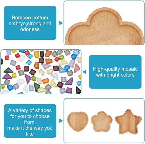 Miniatura 3 de WEBEEDY Juego de 3 juegos de mosaico de azulejos de vidrio, kit de posavasos de mosaico con base de posavasos de bambú, azulejos de mosaico