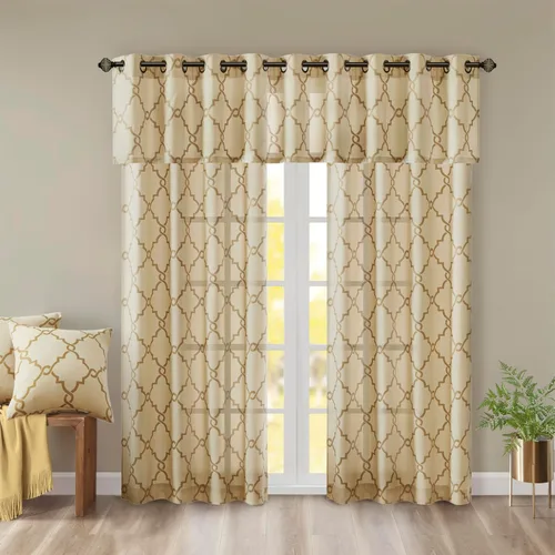 Miniatura 3 de Madison Park Saratoga cenefa con ojales para ventana con estampado de calado filtrante de luz, para sala de estar, dormitorio y cocina, 50 x 18