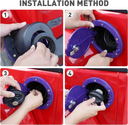 Miniatura 5 de Tapa de gasolina para Jeep Wrangler JK con cerradura, compatible con Jeep Wrangler JK JKU 2/4 puertas 2007-2018 (1 unidad, morado con cerradura)