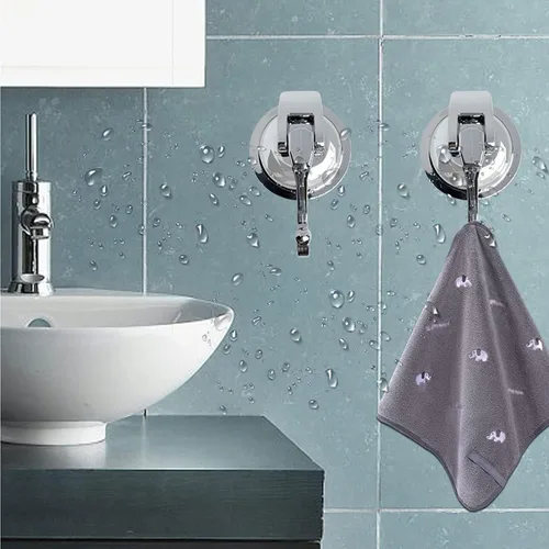 Miniatura 2 de Ganchos con ventosa, vidrio resistente, reutilizable, sin perforaciones, para bata de baño y guirnalda (plata, paquete de 4)