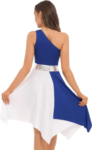 Miniatura 128 de easyforever Vestido de baile sin mangas con bloques de color para mujer, alabanza litúrgica, ropa de baile lírico, vestido de bata de adoración