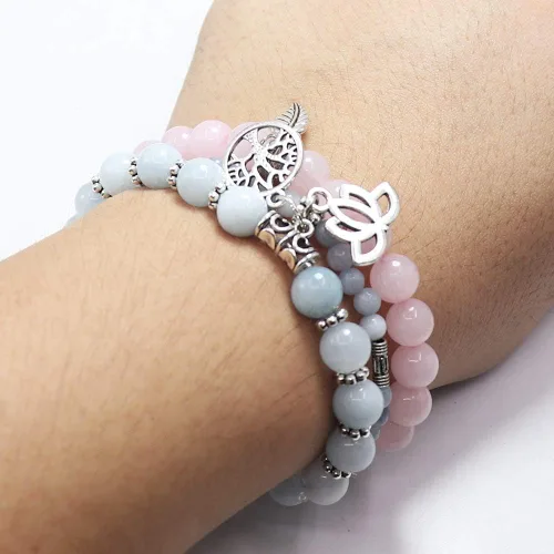 Miniatura 5 de UEUC - Pulseras Reiki, apilables, de piedras curativas, cristales, con dije del árbol de la vida, yoga y hoja de loto, contra la ansiedad
