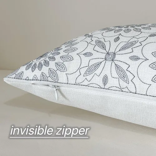Miniatura 4 de Slow Cow - Funda de almohada lumbar decorativa de lino con bordado, funda de cojín rectangular, funda de cojín de 12 x 20 pulgadas, gris oscuro
