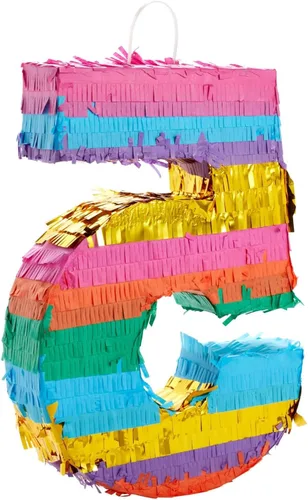 Miniatura 8 de BLUE PANDA Piñata arcoíris número 5, pequeña, multicolor, 12 x 16.5 x 3 pulgadas, piñata para decoración de fiesta de cumpleaños y fiesta de niños