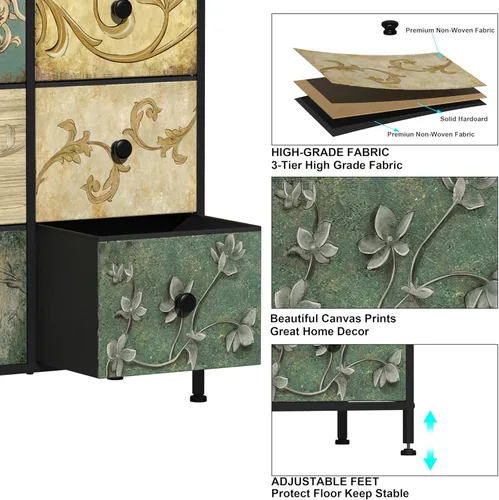 Miniatura 4 de Tohomeor Cómoda de Almacenamiento Estrecha Cómoda Delgada con Cajones de Tela de Flores Retro Gabinete Vertical Delgado para Espacios Pequeños