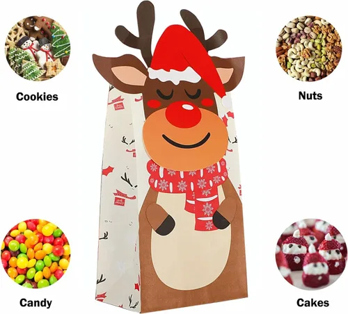 Miniatura 4 de Bolsas de regalo de Navidad – 24 bolsas de regalo de papel con 24 calcomanías, bolsas de regalo de papel kraft para recuerdos de fiesta, regalos