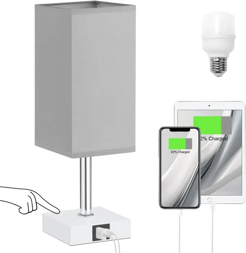 Miniatura 9 de Lámpara de mesa Ambimall con control táctil y 2 puertos de carga USB, lámpara de mesa de 3 modos para mesita de noche, lámpara de noche para A: rosa