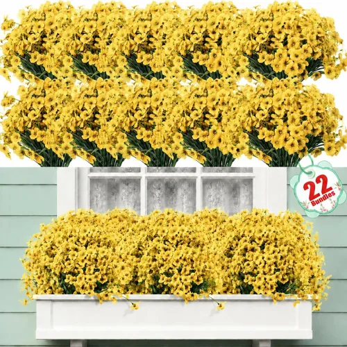 Miniatura 15 de Paquete de 22 flores artificiales para exteriores, flores sintéticas resistentes a los rayos UV con plantas de plástico, flores de seda sintética