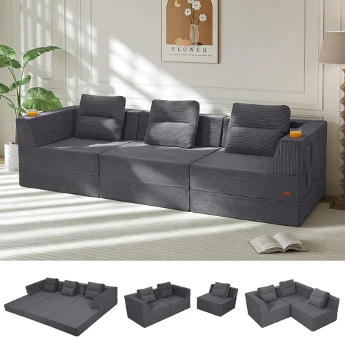 Miniatura 40 de COMAX Sofá cama futón, sofá cama convertible 4 en 1, sofás deshuesados para sala de estar, sofá biplaza plegable pequeño plegable que ahorra Gris
