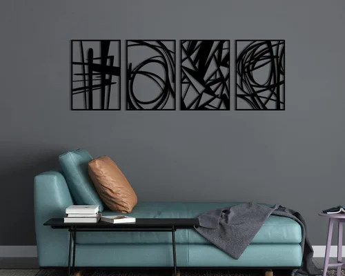 Miniatura 6 de Creoate Decoración de pared de metal negro, arte abstracto moderno para pared, esculturas de pared 3D, arte de pared de metal negro para sala