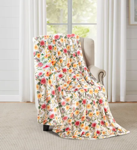Miniatura 19 de Serafina Home Manta floral de vellón de terciopelo primaveral: jardín de rosas de flores rosas, azules, verdes en un diseño colorido suave