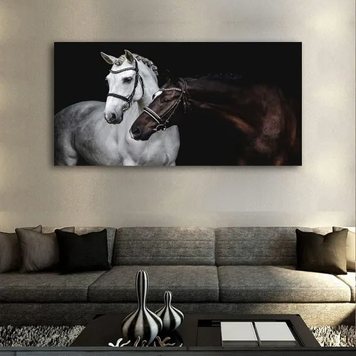 Miniatura 2 de Jiuqinghua Lienzo impreso para pared, cuadro de caballos blancos y marrones, 1 panel, pintura de animales salvajes, obra de arte para sala de estar