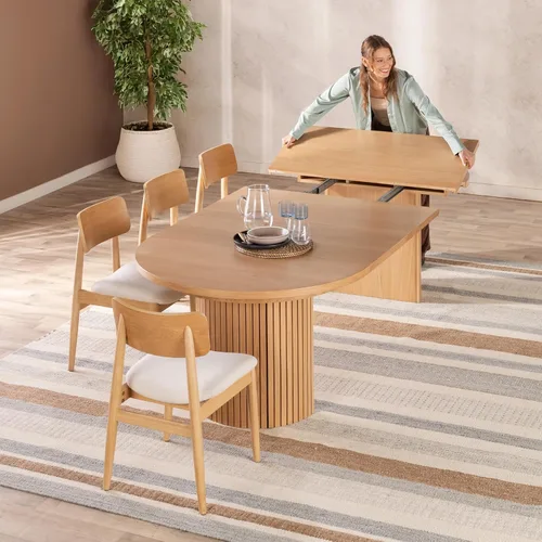 Miniatura 30 de Transformer Table - Mesa de comedor redonda extensible de madera maciza, mesa de comedor redonda extensible, muebles modernos que ahorran espacio