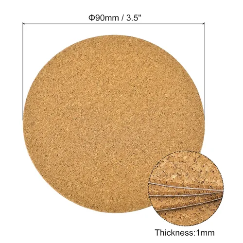 Miniatura 2 de UXCELL 100 Piezas de Corcho Redondo Autoadhesivo, Láminas de Respaldo de Azulejos de Corcho de 3.5" x 3.5" para Manualidades DIY, Marrón