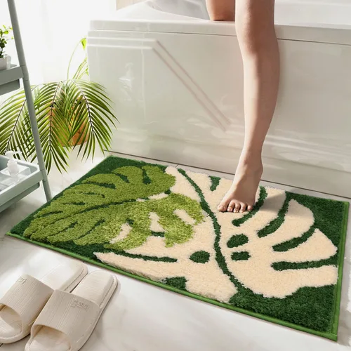 Miniatura 12 de Hi Space Alfombras de baño de 24 x 16 pulgadas con hojas para baño, antideslizante, lavable a máquina, suave, absorbente, bonita alfombra de baño