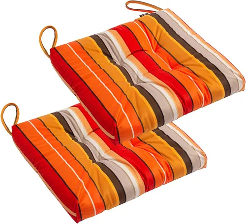 Miniatura 13 de Paquete de 2 cojines de mimbre para asiento de patio para exteriores e interiores con lazos, cojín para silla de comedor, 17 x 17 pulgadas