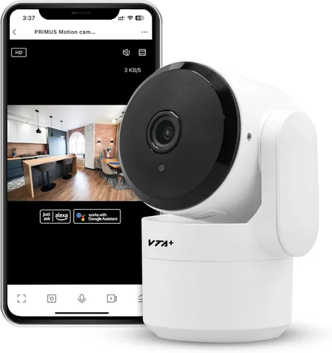 VTA+ Cámara de seguridad WiFi para interiores 2K - Detección de movimiento, visión nocturna, modo de privacidad, compatible con Alexa/Google, audio