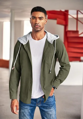 Miniatura 2 de COOFANDY Chaqueta de pana para hombre, manga larga, con botones, casual, elegante, con capucha, con bolsillo
