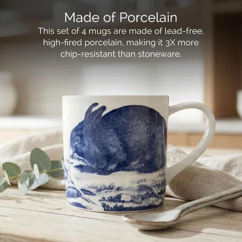 Miniatura 4 de Caskata Bunnies Blue - Juego de 4 tazas de porcelana de gran tamaño, sin plomo, de alta calidad, para entretenimiento o uso diario, tazas de fiesta