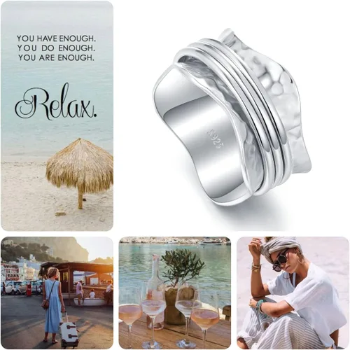 Miniatura 6 de Anillo de ansiedad de plata de ley 925 con cuentas, anillos giratorios para mujeres, anillos de ansiedad para la preocupación