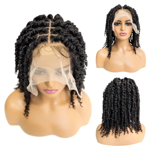 Miniatura 22 de PIB Peluca de encaje completo individual de 12 pulgadas, diseño de Passion Twist con raya cuadrada, pelucas trenzadas sin nudos para mujeres negras