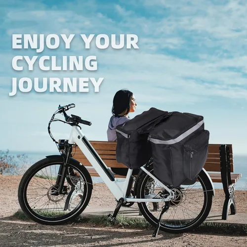 Miniatura 3 de Bolsas de sillín de 25L para bicicleta, bolsa de portaequipajes trasera de bicicleta con ribete reflectante, alforjas de bicicleta con ganchos