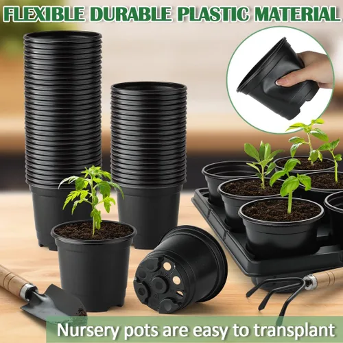 Miniatura 4 de RooTrimmer 60 piezas de macetas de plástico de 4 pulgadas y bandejas de 12 celdas de 5 piezas, bandejas de transporte de germinación de semillas