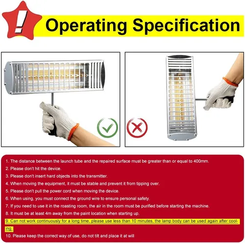 Miniatura 6 de DATOUBOSS Lámpara de Curado de Pintura Infrarroja de 1000W Lámpara de Calor Infrarroja de Onda Corta para Reparación de Carrocería de Automóvil