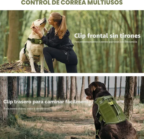Miniatura 3 de Arnés para perros grandes resistente, arnés táctico sin tirones para perro con sistema Molle, chaleco para perro de servicio fácil de poner y Verde