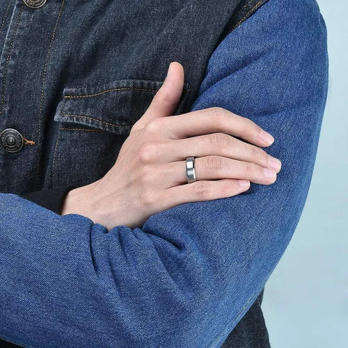 Miniatura 5 de King Will Anillo de boda de tungsteno para hombre, disponible en 15/64 a 25/64 de pulgada (6 a 10 mm), negro/plata, acabado mate, borde pulido
