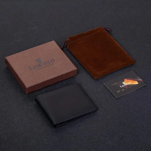 Miniatura 6 de Lositto Cartera de cuero de grano superior con bloqueo RFID para hombres excelente como plegable de viaje