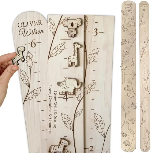 Tabla de Crecimiento Personalizada de la Selva de Madera - Regla de Crecimiento Grabada para Niños, Tabla de Medición de Altura para Niños Bebés,