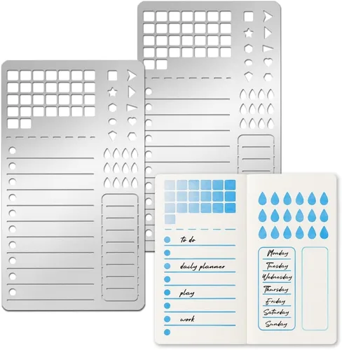 INFUNLY Plantillas de metal para diario, 2 unidades, forma de planificación, plantillas de diario de viñetas, plantilla de metal para cuadernos,