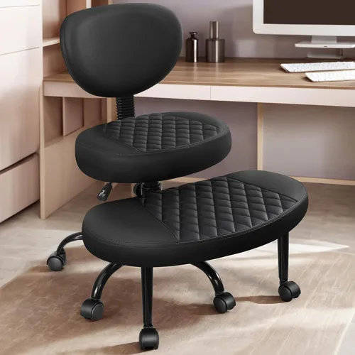 AtHope - Silla de oficina ergonómica con patas cruzadas con ruedas - Altura ajustable para meditación, escritorio para TDAH y yoga - Diseño ancho