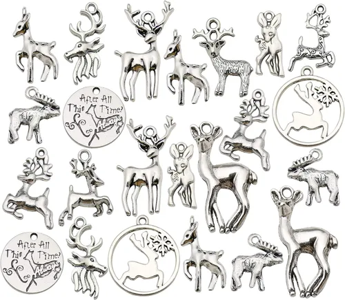 3.53 oz (60 unidades) al por mayor de lotes a granel de Navidad de animales de alce y ciervos para fabricación de joyas, dijes mezclados de metal