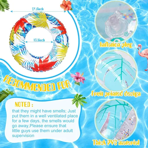 Miniatura 2 de Libima 4 flotadores inflables Luau de 30 pulgadas, flotadores de piscina, tubos interiores hawaianos para adultos, decoraciones hawaianas de fiesta