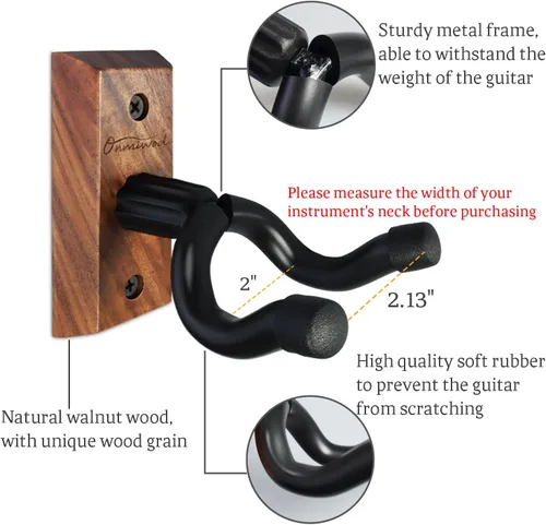 Miniatura 5 de Soporte de pared para guitarra, 2 unidades, colgador de guitarra de madera de nogal negro, soporte de pared para guitarra en forma de U, soporte