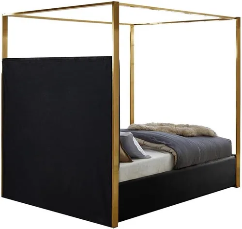 Miniatura 6 de Meridian Furniture JonesBlack-Q Jones Collection Modern Cama Queen tapizada contemporánea, terciopelo negro, acolchado de canal, marco de latón