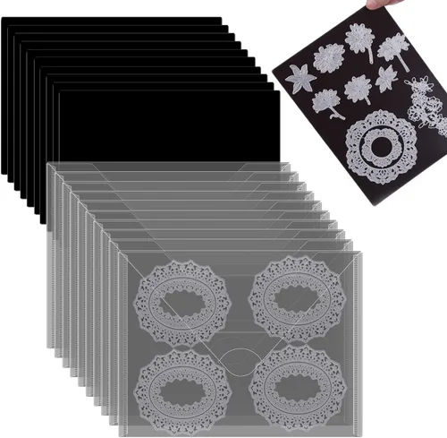 Miniatura 4 de Paquete de 10 bolsillos de almacenamiento de plástico transparente resistentes y 10 hojas magnéticas de goma suave para troqueles de corte, 20