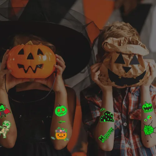 Miniatura 6 de CHARLENT Tatuajes temporales luminosos de Halloween para suministros de fiesta de niños, 120 estilos que brillan en la oscuridad de Halloween