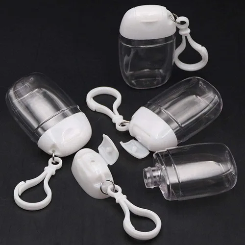 Miniatura 3 de 10 botellas vacías transparentes de 1 onza y 1.0 fl oz para desinfectante de manos, soporte de viaje, gancho para llavero, tapa abatible blanca